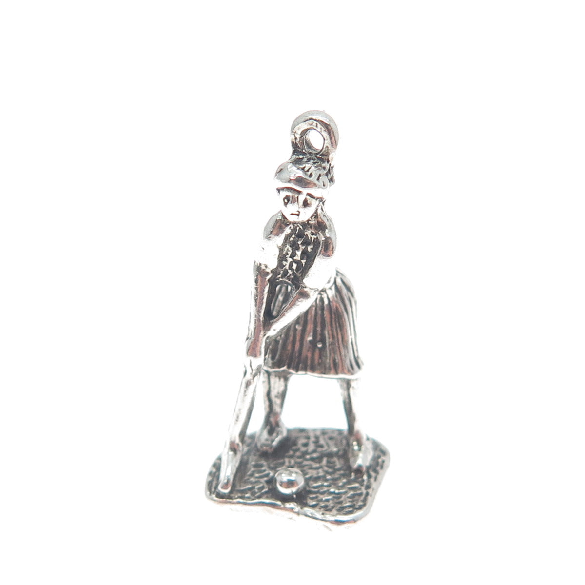 SUNWEST 925 Sterling Silver Vintage Female Golf Player 3D Charm Pendant