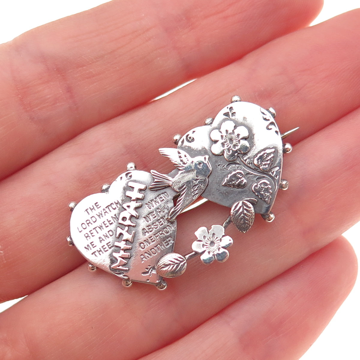 Hepburn & Wilcox Sterling Silver Antique 1944 Birmingham Mizpah Heart Pin Brooch