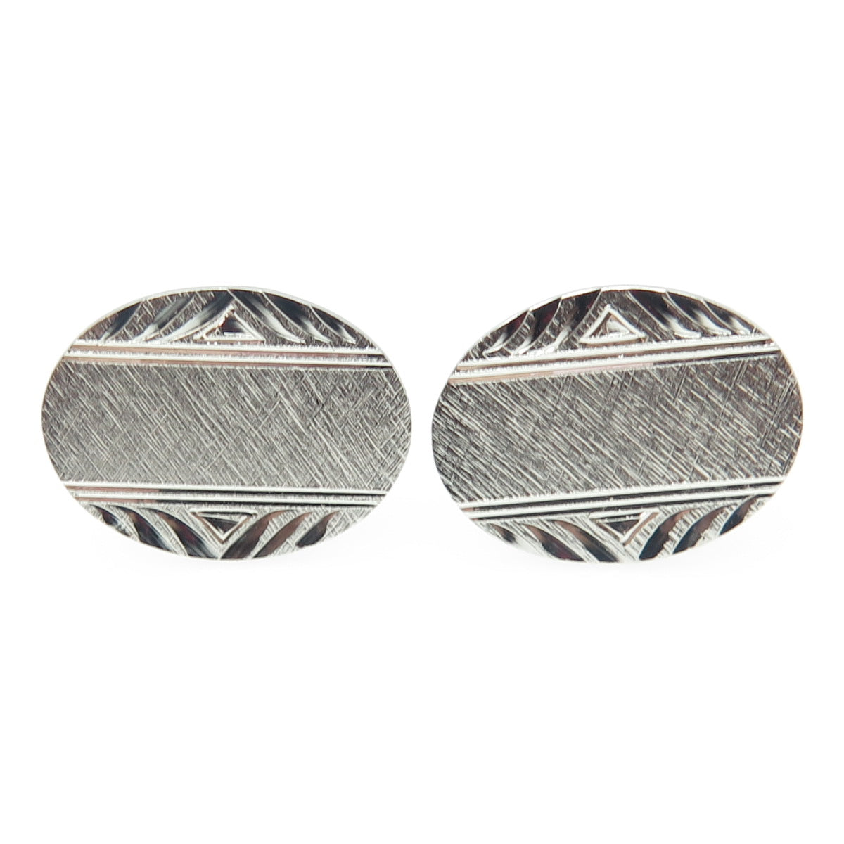 925 Sterling Silver Vintage Engraved Textured Oval Cufflinks