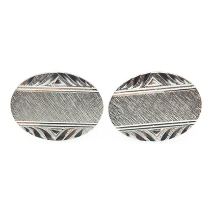 925 Sterling Silver Vintage Engraved Textured Oval Cufflinks