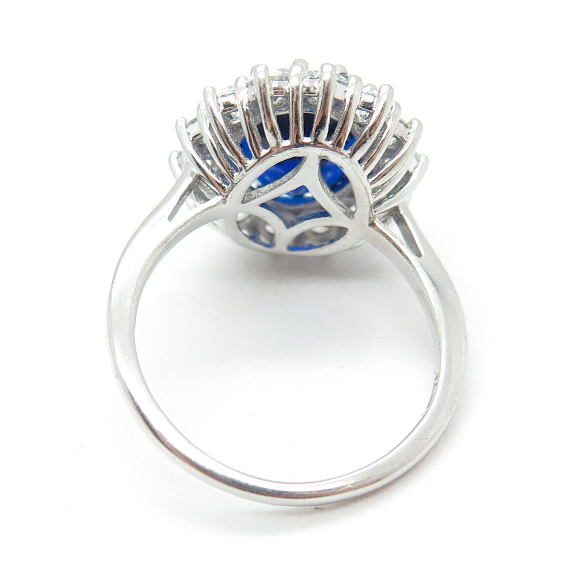 925 Sterling Silver Oval-Cut Blue & Round-Cut White C Z Ring Size 10