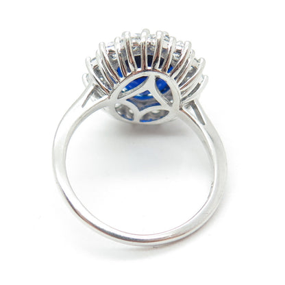 925 Sterling Silver Oval-Cut Blue & Round-Cut White C Z Ring Size 10