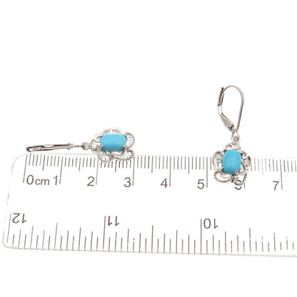 925 Sterling Silver Real Sleeping Beauty Turquoise Floral Dangle Earrings