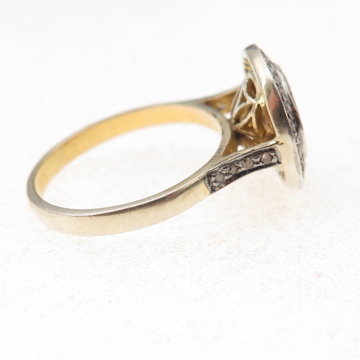 925 Sterling Silver Gold Plated Real Rose-Cut Diamond Ring Size 6.5