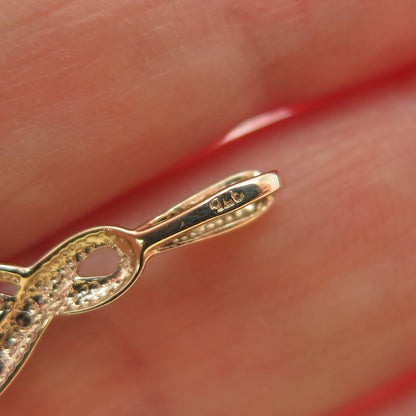 925 Sterling Silver Gold Plated Real Diamond & Sapphire Minimalist Charm Pendant