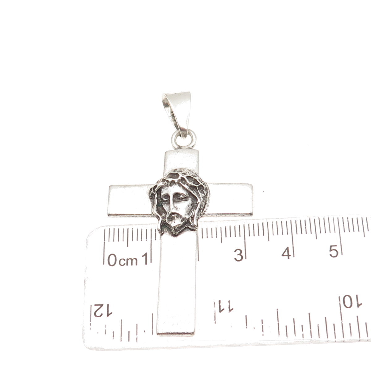 925 Sterling Silver Vintage Mexico Jesus Cross Oxidized Pendant