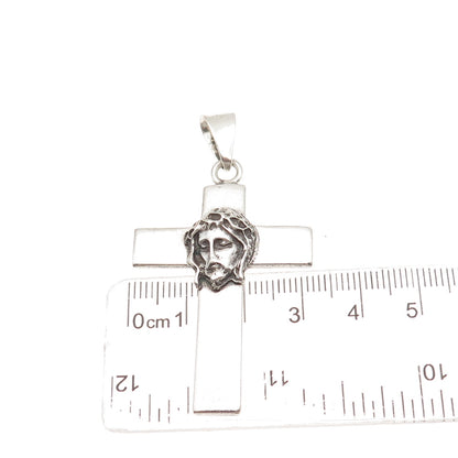 925 Sterling Silver Vintage Mexico Jesus Cross Oxidized Pendant
