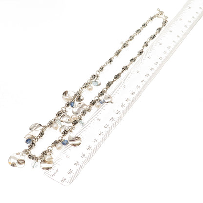 Michael Dawkins Sterling Silver Real Blue Topaz & Pearl Petal Chain Necklace 20"
