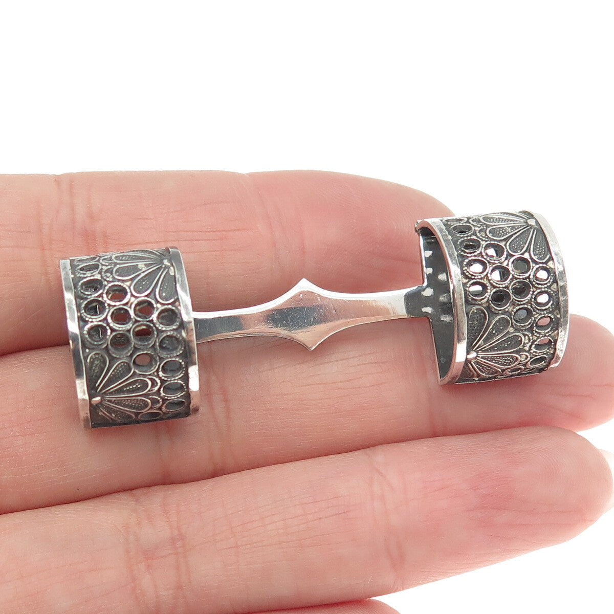 950 Silver Antique Art Deco Floral Filigree Bar Pin Brooch