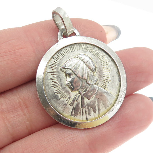 800 Silver Vintage Medal of Blessed Elizabeth Ann Seton Religious Round Pendant