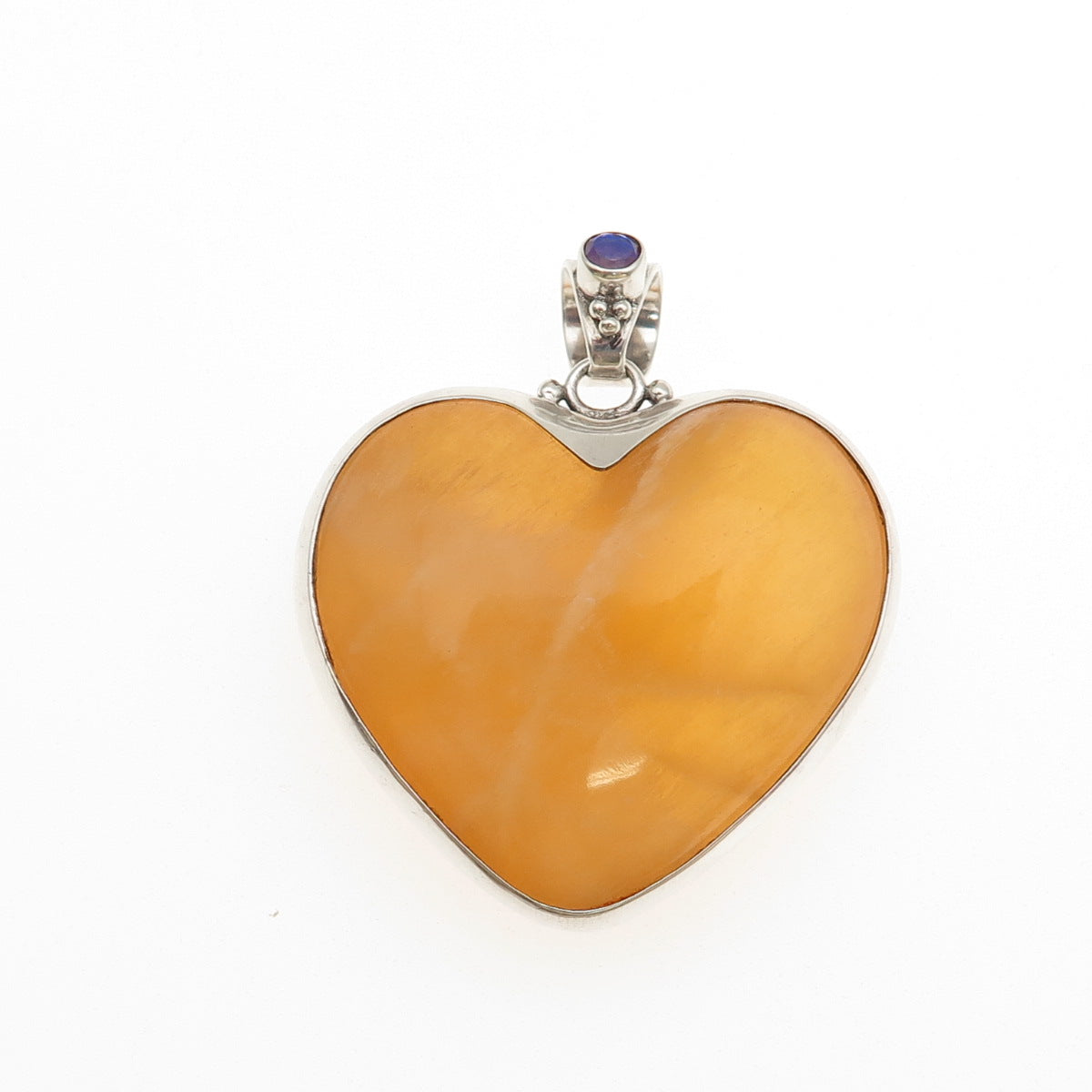 Sajen 925 Sterling Vintage Real Calcite Mystic Quartz Heart Large 36.4g Pendant