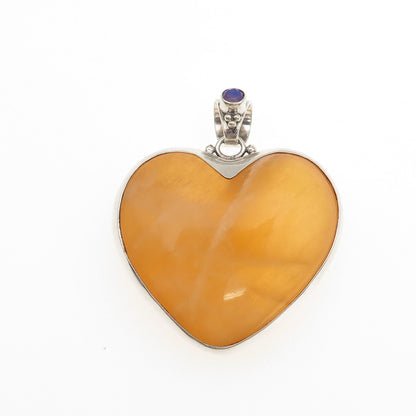 Sajen 925 Sterling Vintage Real Calcite Mystic Quartz Heart Large 36.4g Pendant
