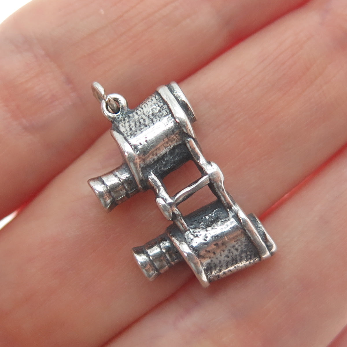 925 Sterling Silver Vintage Binoculars Oxidized Minimalist 3D Charm Pendant
