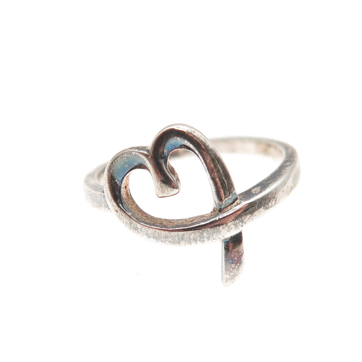 925 Sterling Silver Vintage Loving Heart Oxidized Ring Size 6