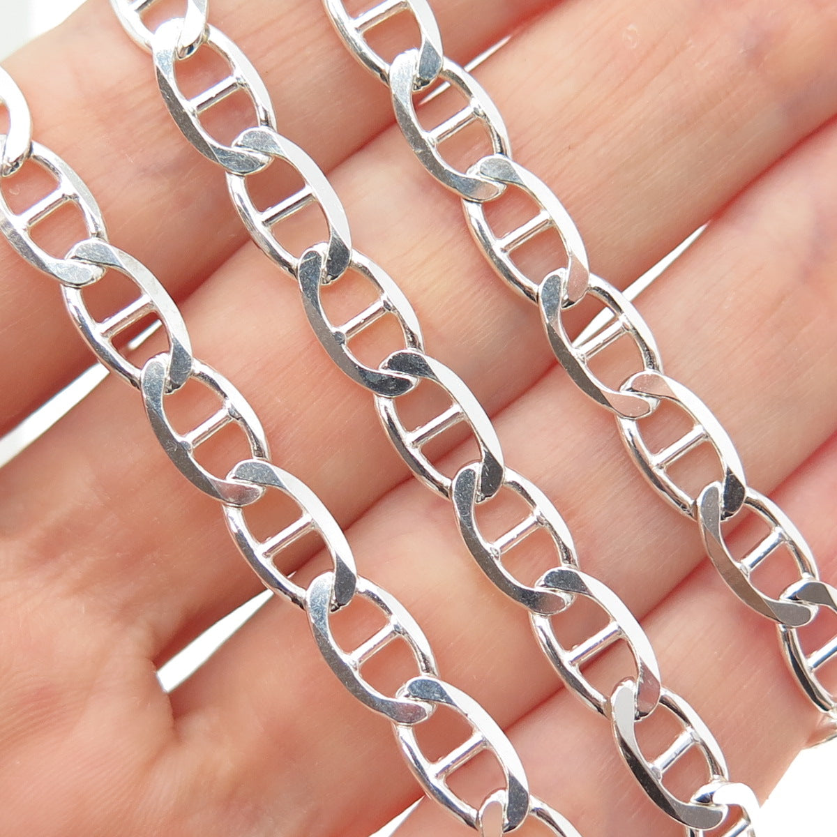 P. LUX 925 Sterling Silver Vintage Italy Anchor Mariner Chain Necklace 24"