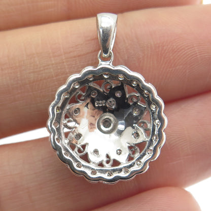925 Sterling Silver Real Round-Cut Diamond Flower Blossom Pendant