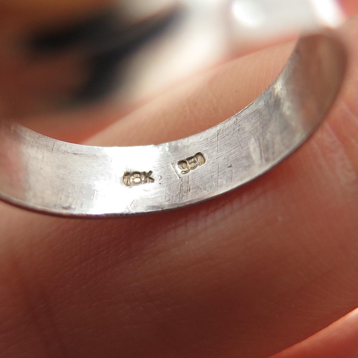 18K Gold & 950 Silver Vintage Real Mother-of-Pearl Modernist Ring Size 7.25