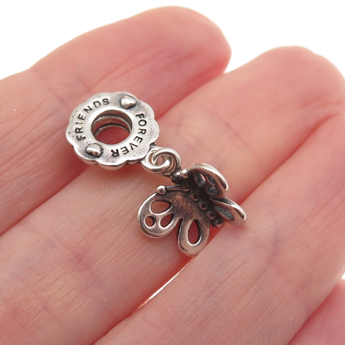 PANDORA 925 Sterling Silver Friends Forever Butterfly Dangle Charm