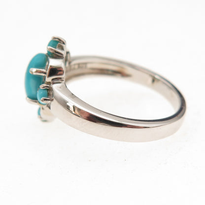 925 Sterling Silver Real Sleeping Beauty Turquoise Floral Ring Size 8