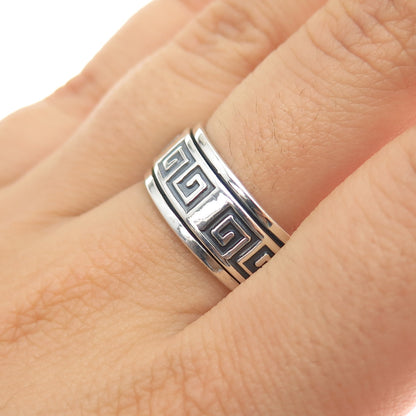 950 Silver Vintage Greek Maze Oxidized Rotating Band Ring Size 10