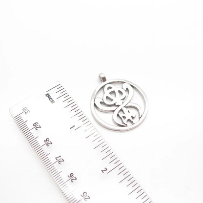 925 Sterling Silver Vintage Abstract Open Round Pendant