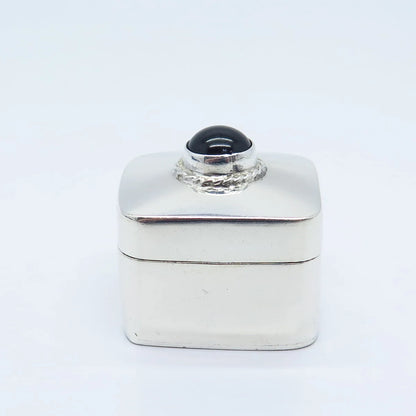 925 Sterling Silver Vintage Mexico Real Black Onyx Gemstone Box / Case