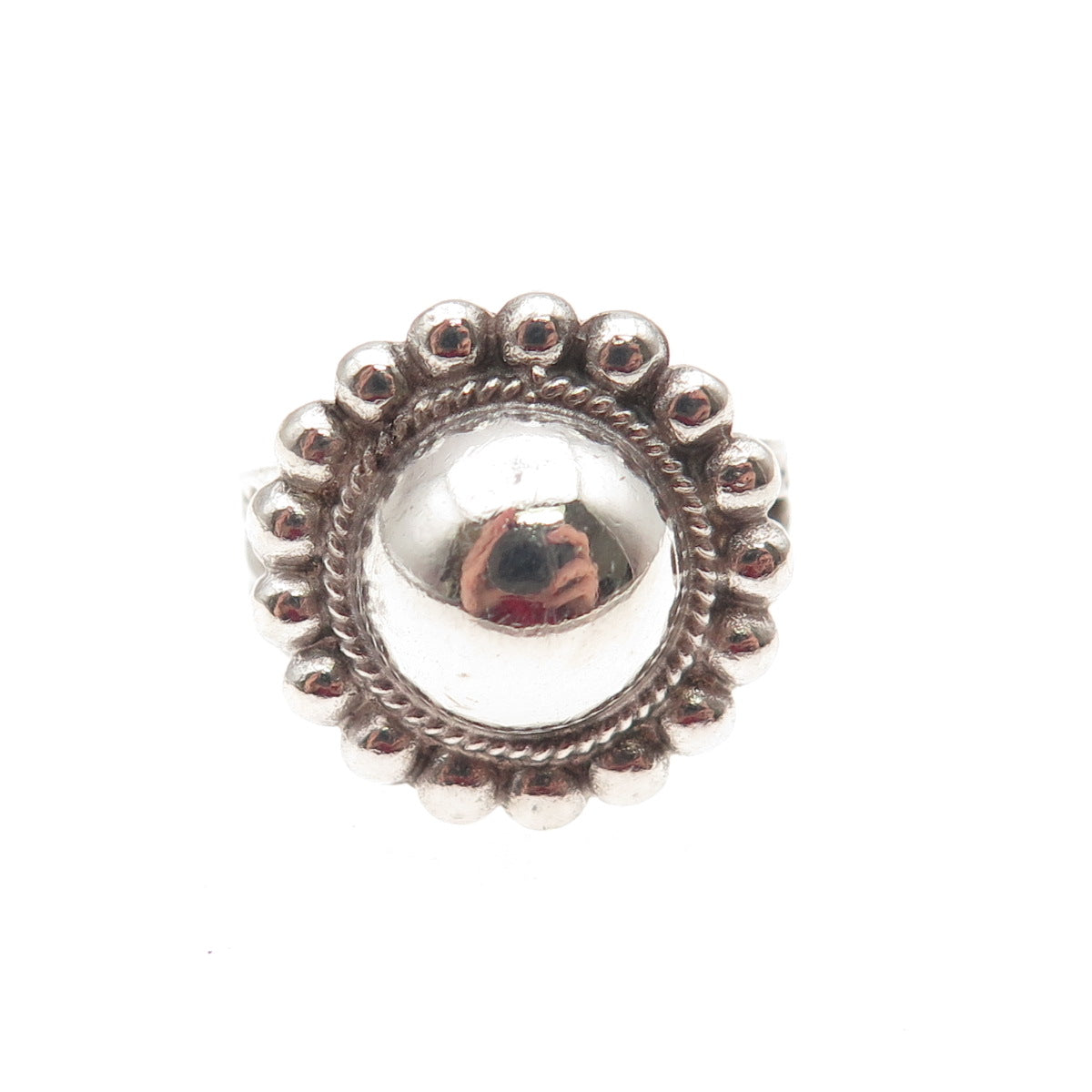 Old Pawn 925 Sterling Silver Vintage Southwestern Sun Beaded Tribal Ring Size 4