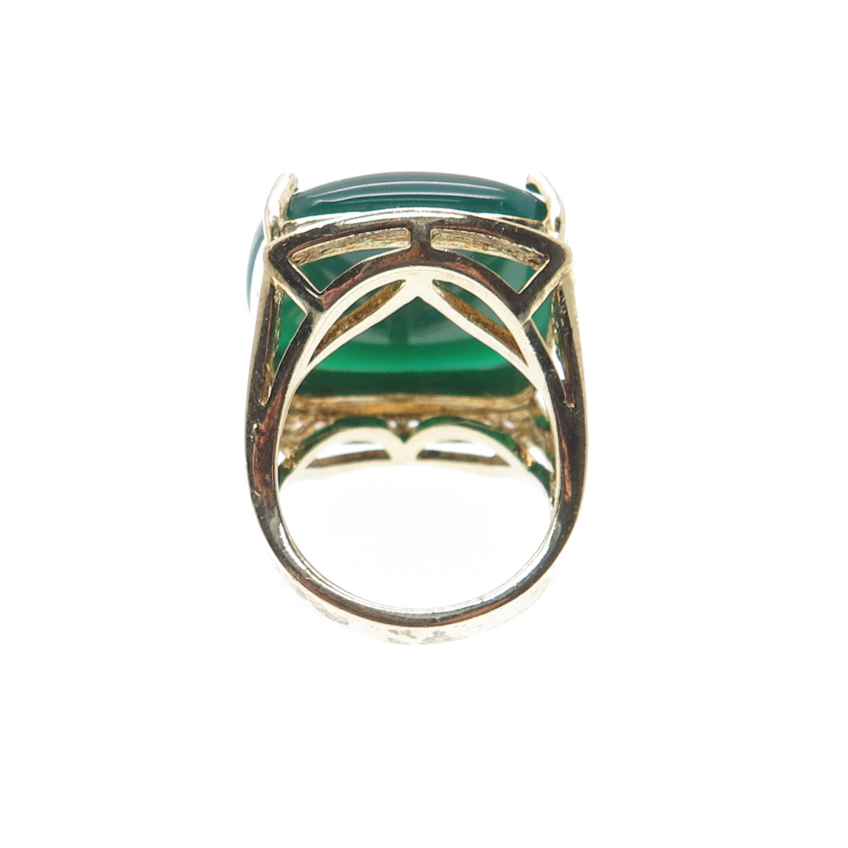 925 Sterling Gold Plated Real Green Onyx & White Topaz Statement Ring Size 6.25