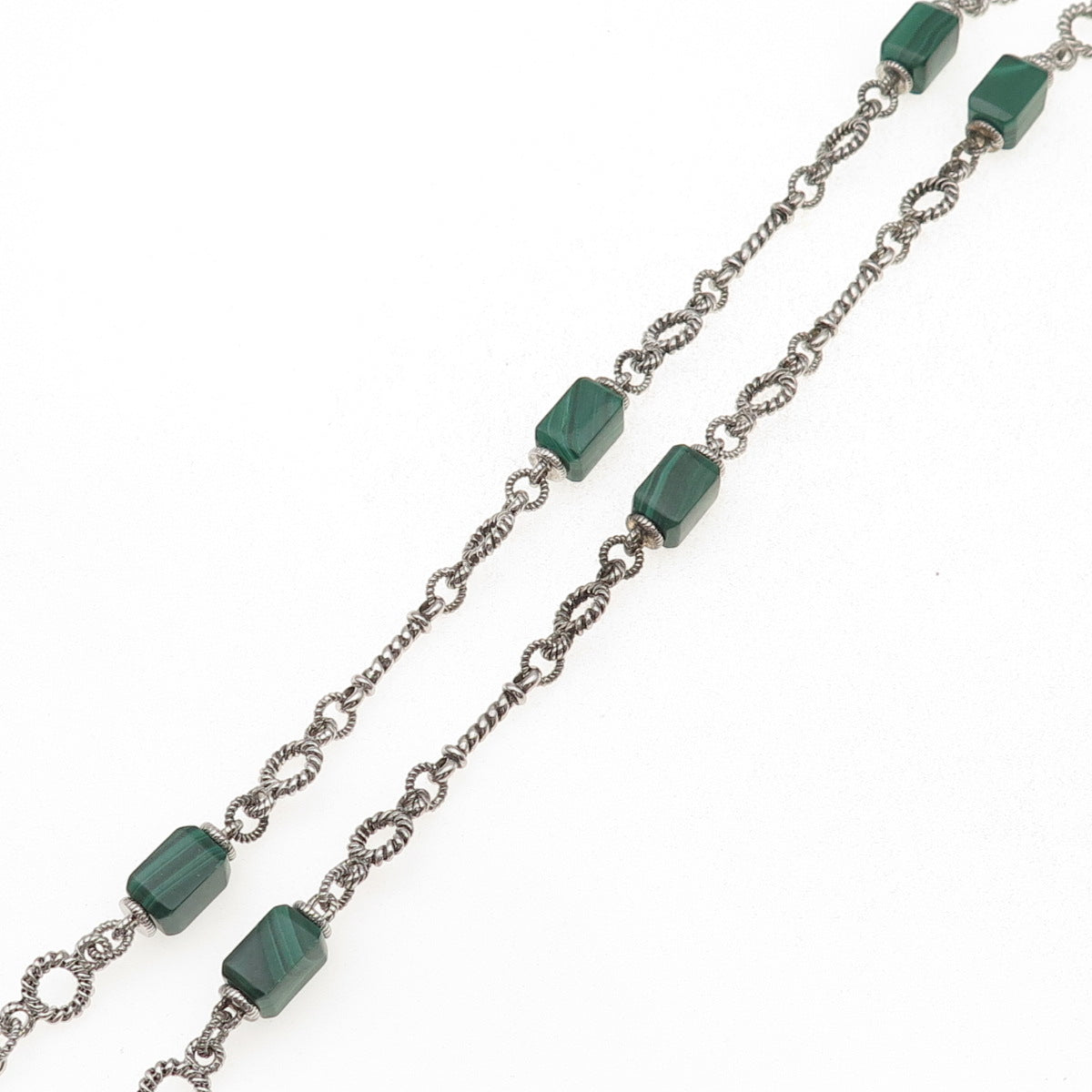 Judith Ripka 925 Sterling Silver Real Malachite & Black Onyx Chain Necklace 24"