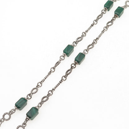 Judith Ripka 925 Sterling Silver Real Malachite & Black Onyx Chain Necklace 24"