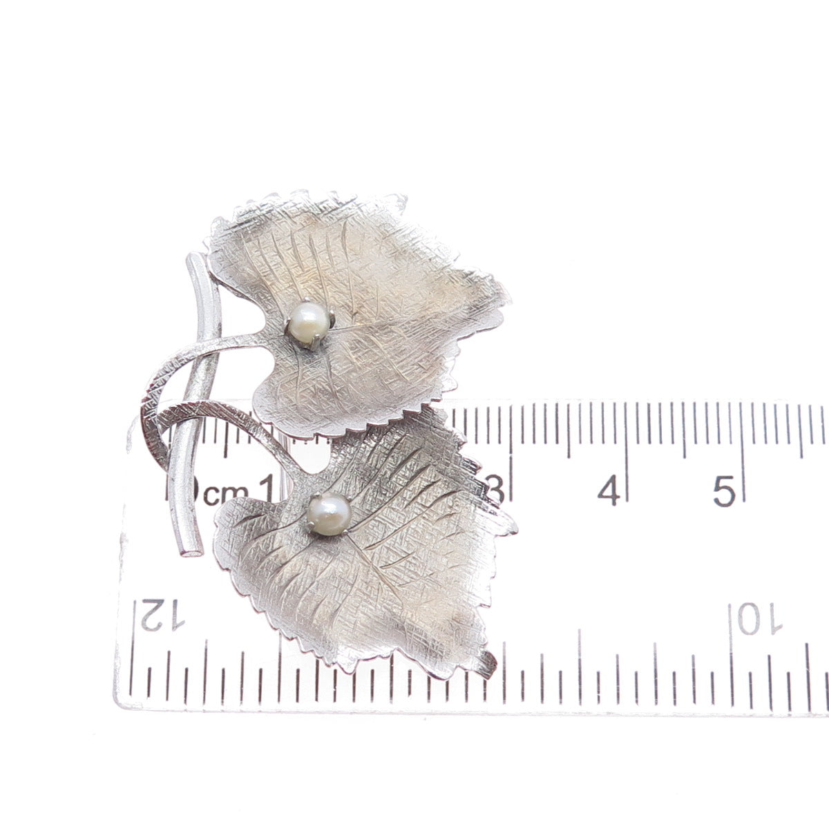 CARL ART 925 Sterling Silver Antique Art Deco Real Pearl Floral Leaf Pin Brooch