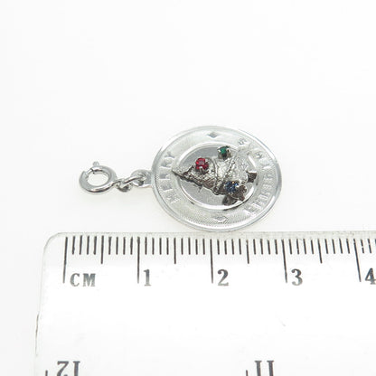 925 Sterling Silver Vintage Rhinestone Merry Christmas Spring Ring Charm Pendant