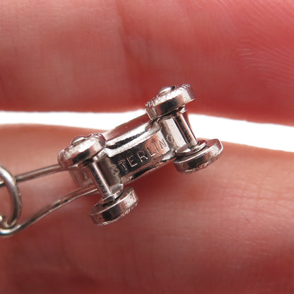 925 Sterling Silver Antique Art Deco Baby Stroller Minimalist 3D Charm Pendant