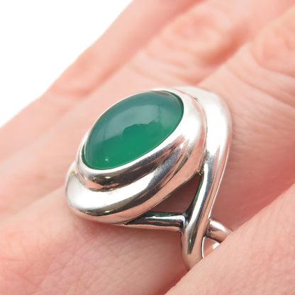 Carolyn Pollack Sterling Vintage Real Green Chalcedony Modernist Ring Size 10