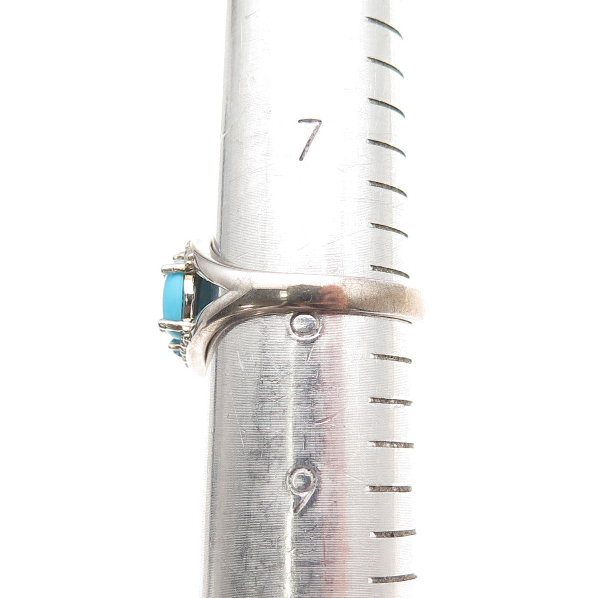925 Sterling Silver Real Turquoise Apatite & White Topaz Ring Size 8