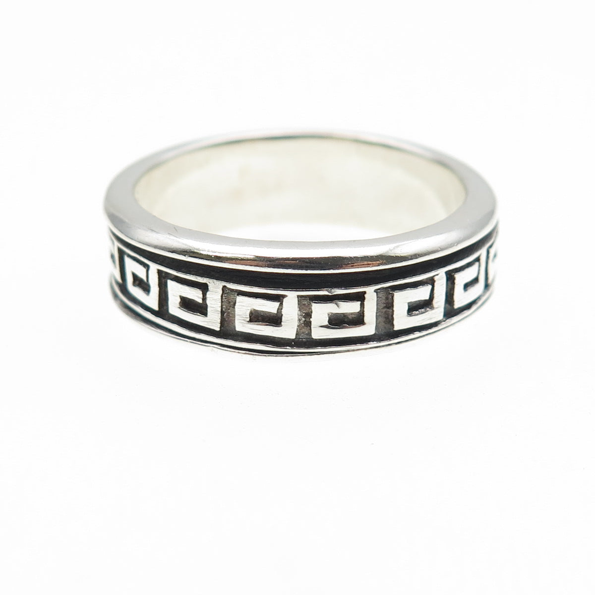 925 Sterling Silver Vintage Greek Key Oxidized Rotating Band Ring Size 12
