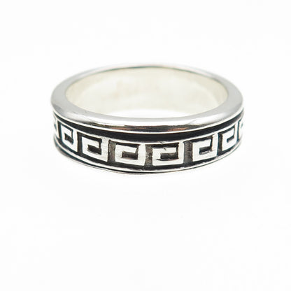 925 Sterling Silver Vintage Greek Key Oxidized Rotating Band Ring Size 12