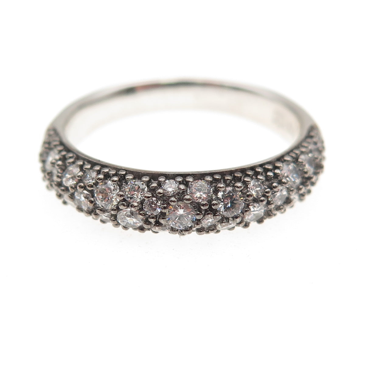 925 Sterling Silver Round-Cut C Z Half Eternity Band Ring Size 9.25