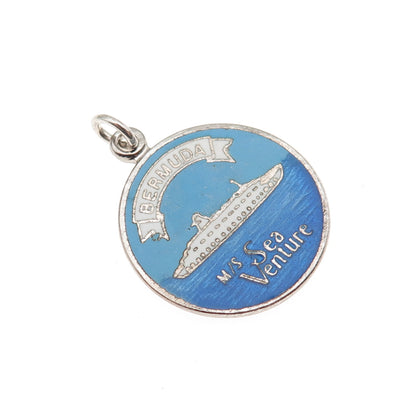 BREADNER CO 925 Sterling Silver Vintage Enamel Sea Venture Bermuda Charm Pendant