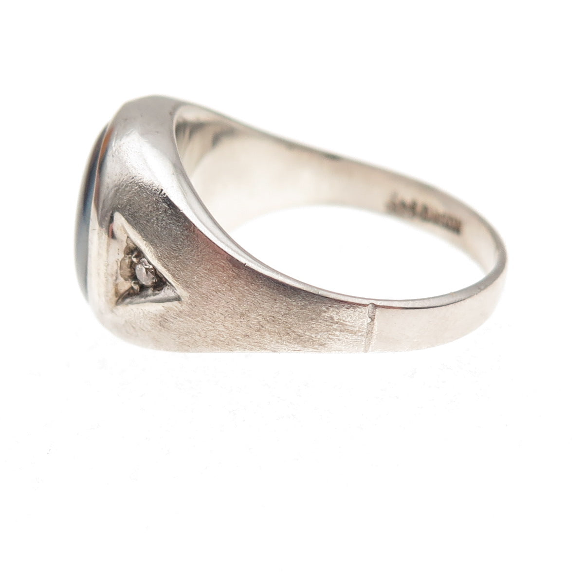 Dason 925 Sterling Silver Vintage Real Diamond & Cat's Eye Ring Size 10