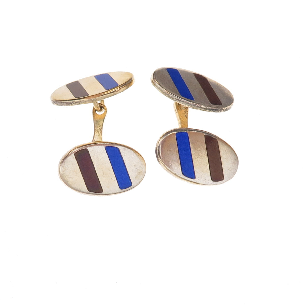 925 Sterling Silver Gold Plated Vintage Italy Enamel Oval Cufflinks