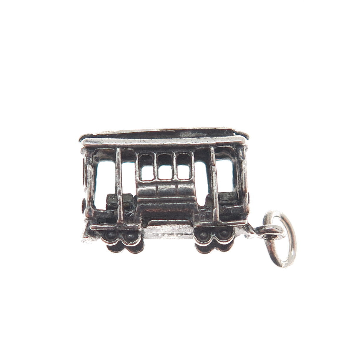 925 Sterling Silver Antique Art Deco City Tram Minimalist 3D Charm Pendant