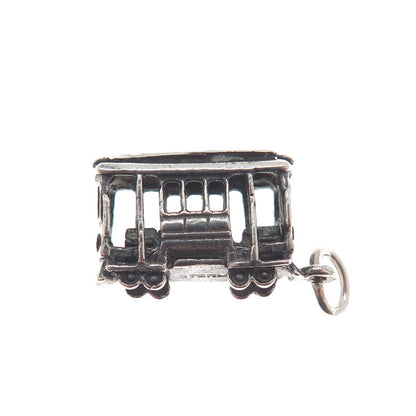 925 Sterling Silver Antique Art Deco City Tram Minimalist 3D Charm Pendant