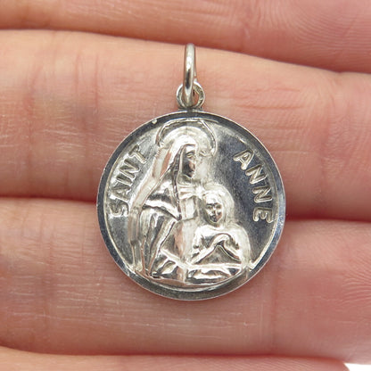 CHAPEL 925 Sterling Silver Vintage St. Anne Religious Medal Charm Pendant