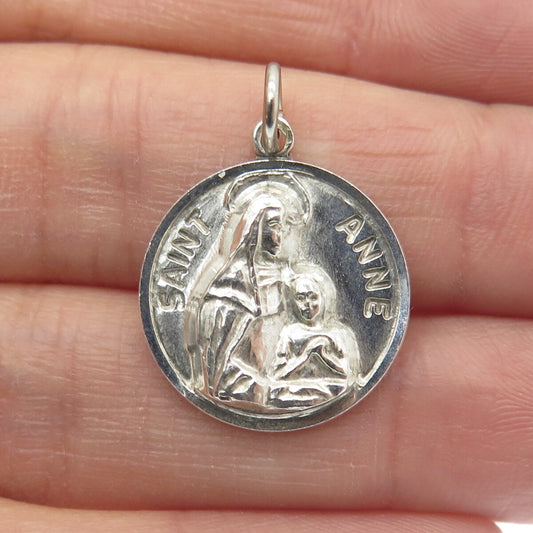 CHAPEL 925 Sterling Silver Vintage St. Anne Religious Medal Charm Pendant