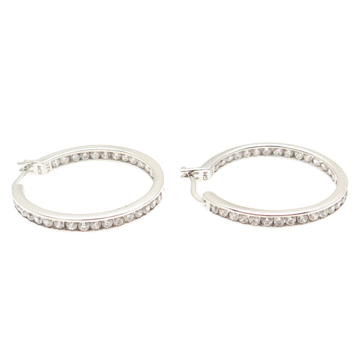 925 Sterling Silver Round-Cut C Z In & Out Hoop Earrings