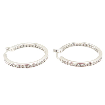 925 Sterling Silver Round-Cut C Z In & Out Hoop Earrings