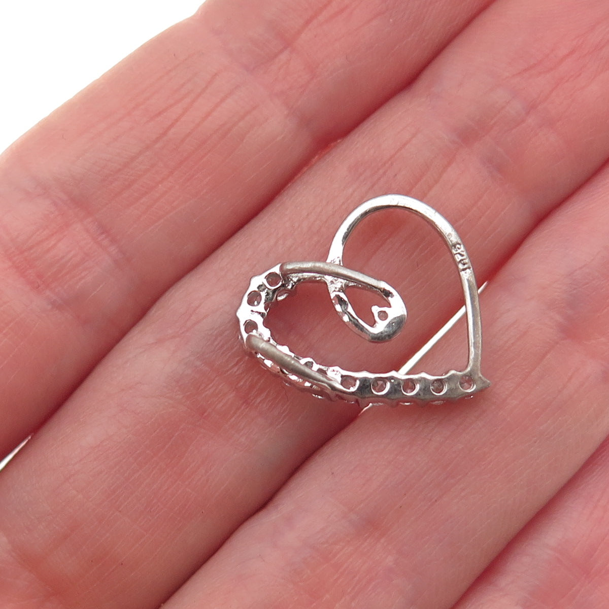925 Sterling Silver Real Round-Cut Diamond & C Z Heart Mini Slide Charm Pendant