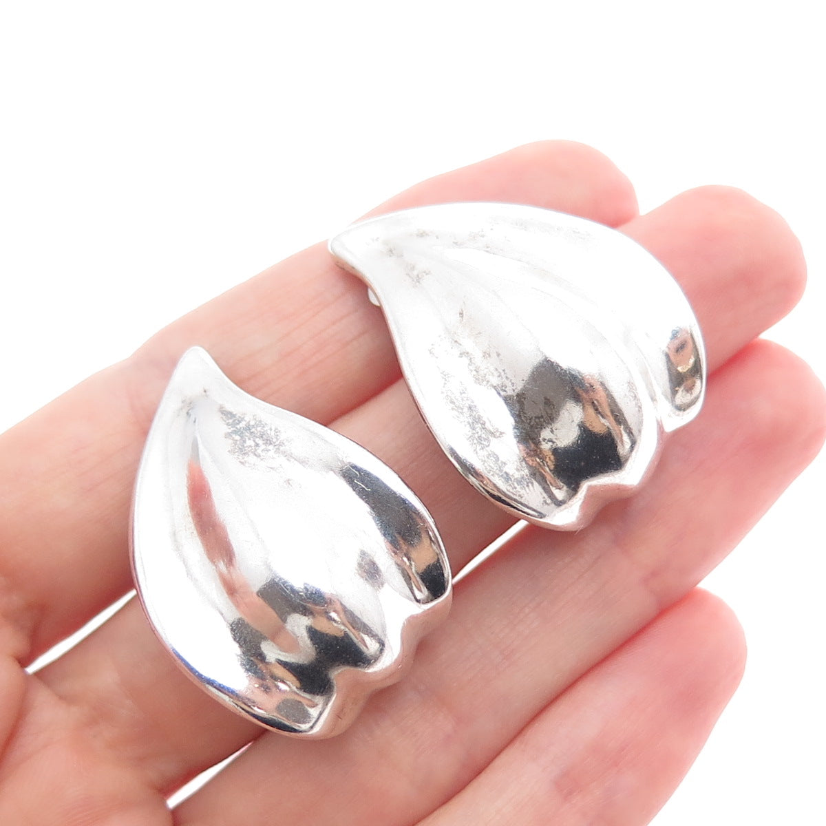 925 Sterling Silver Vintage Modernist Flame Clip On Earrings
