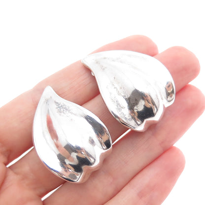 925 Sterling Silver Vintage Modernist Flame Clip On Earrings